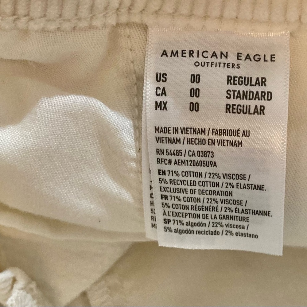 American Eagle 00 Corduroy Off Cream Off White Baggy Wide Leg Stretch - Picture 7 of 12